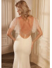 Short Sleeves Beaded Ivory Satin Tulle Wedding Dress